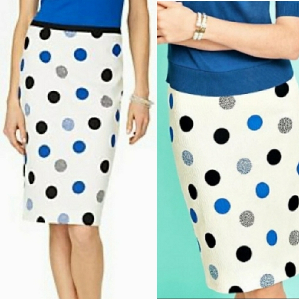 Talbots Polka Blue and Black Dot Pencil Skirt Size 12